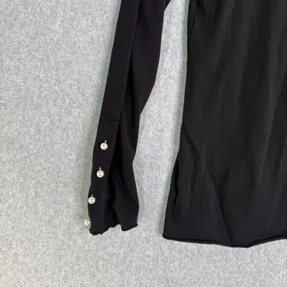 Michelle by Comune Medium Black Blouse‎ Pearl Button Long Sleeve Top Classic - Picture 9 of 13